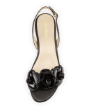 Ida Flower Flat Slingback Sandal, Black