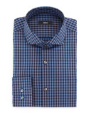 Jason Slim-Fit Mini-Gingham Dress Shirt, Blue