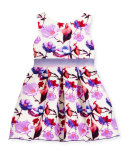 Sleeveless Floral Burnout Scuba Dress, Purple/White, Size 2-6