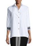 Techno Cotton High-Low Blouse, Bianco