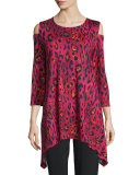 Latin Leopard Cold-Shoulder Tunic, Black/Multi, Plus Size