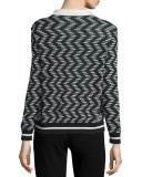 Rod Zigzag Long-Sleeve Sweater w/ Collar, Black