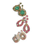 18k Yellow Gold Oval Earrings with Diamonds and Multicolor Tourmaline