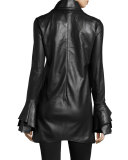 Laverne Bell-Sleeve Leather Dress, Black