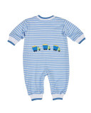 Tipped Striped Jersey Coverall, Blue, Size 3-18 Months