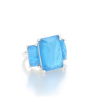 Sterling Silver 3-Stone Large Rectangle Cocktail Ring in Ice, Size 7