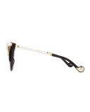 Pearl-Studded Cat-Eye Sunglasses, Black