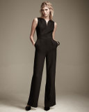 Eve Sleeveless Deep-V Jumpsuit, Black