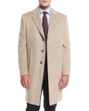 Cashmere Three-Button Long Coat, Oatmeal