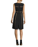 Sleeveless Cutout Dress w/Metallic Beads, Black