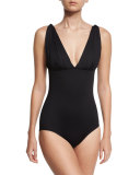 Classic Weave Draped One-Piece Swimsuit