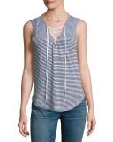 Taft Point Mini-Stripe Lace-Up Tank Top, White