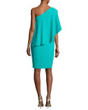 One-Shoulder Asymmetric Popover Cocktail Dress, Jade