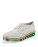 Platform Brogue-Trim Leather Oxford, White (Bianco)