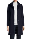 Funnel-Neck Wool Button-Front Coat, Midnight