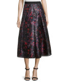 Abstract-Print Pleated Midi Skirt, Cayenne Red 