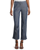 Filipe Cropped Chambray Pants, Blue