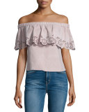 Renuka Off-The-Shoulder Suede Top, Lilac