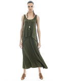 Long Cultivated Crepe Jersey Tank Dress, Dark Green