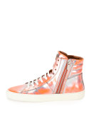 Hensel Fluorescent Leather High-Top Sneaker, Orange