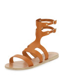 Agapi Flat Leather Gladiator Sandal, Brown