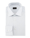 Track-Stripe Woven Dress Shirt, White
