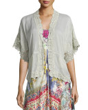 Reedy Lace-Trim Wrap Jacket, Gray Whisper