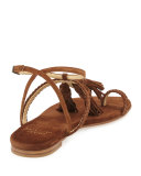 Tasselites Suede Tassel Flat Thong Sandal, Walnut