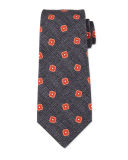 Spaced Floral-Medallion Print Silk Tie
