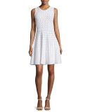 Dot-Print Fit-&-Flare Dress, Ivory/Black
