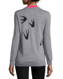 Jacquard Crewneck Sweater, Gray Melange/Black
