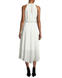 Macedonia Sleeveless Contrast-Trim Midi Dress, Ivory