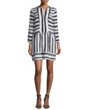 Annora Half-Sleeve Striped Dress, Black/White
