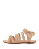 Karin Studded Strappy Flat Sandal, Nude/Silver