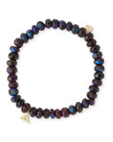 Beaded Mystic Dark Garnet Bracelet with Diamond & Sapphire Flower Eye Charm
