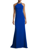 Sleeveless Laced Stretch Crepe Gown, Royal