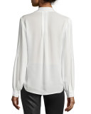 Lupita Tie-Neck Pintuck Silk Blouse, White