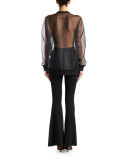 Swan-Patch Organza Sweatshirt, Black