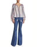 Long-Sleeve Striped Tie Shirt, Ivory