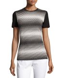 Zigzag Crewneck Jersey Tee, Caviar/Bianco