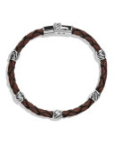Men's Woven Leather Station Bracelet, Brown