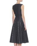 Sleeveless Embroidered Linen Dress, Dark Gray