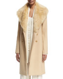 Roza Shearling-Trim Long Coat, Light Beige
