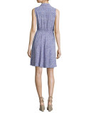 sleeveless floral jersey shirtdress, ensemble blue