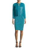 V-Neck Jersey Sheath Dress, Turquoise 