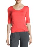 Scoop-Neck Half-Sleeve Tee, Coral