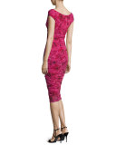 Cap-Sleeve Ruched Rose-Print Dress 