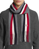Men's Logo-Striped Fringe Cashmere Scarf, Gray