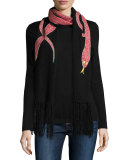 Snakes Wool-Blend Fringe Scarf, Red