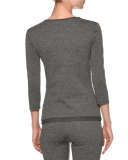 3/4-Sleeve Mesh-Trim T-Shirt, Gray Melange/Slate